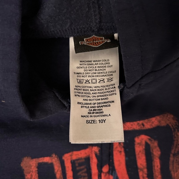 Harley Davidson Youth Dark Blue Zipper Hoodie Sweatshirt - Size 10Y - Picture 3 of 7